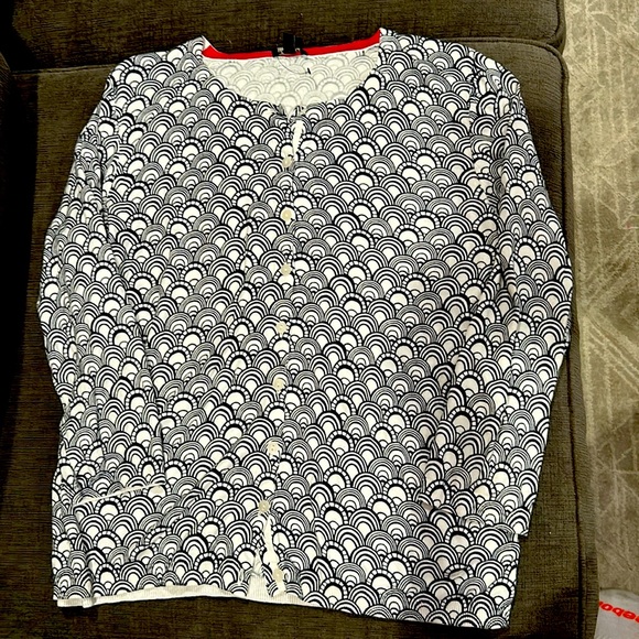 Talbots Sweaters - Talbots Navy and White Scallop Print Cardigan